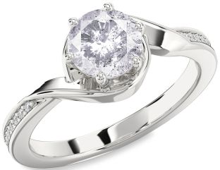 Salt & Pepper Diamond Silver Round Solitaire Engagement Ring