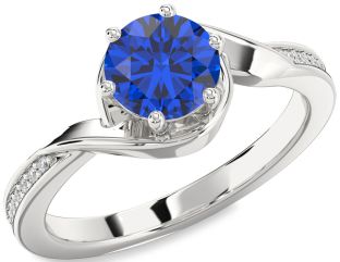 Diamond Blue Sapphire Platinum Round Solitaire Engagement Ring