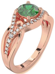 Diamond Emerald Rose Gold Round Solitaire Engagement Ring