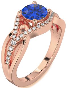 Diamond Blue Sapphire Rose Gold Round Solitaire Engagement Ring