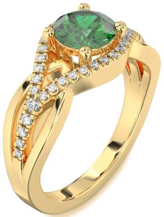 Diamond Emerald Gold Round Solitaire Engagement Ring