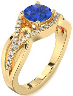 Diamond Blue Sapphire Gold Round Solitaire Engagement Ring
