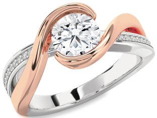 Diamond Silver & 10K Rose Gold Round Solitaire Engagement Ring