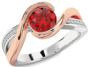 Diamond Ruby Silver & 10K Rose Gold Round Solitaire Engagement Ring