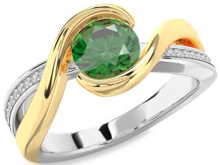 Diamond Emerald White Yellow Gold Round Solitaire Engagement Ring