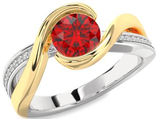 Diamond Ruby White Yellow Gold Round Solitaire Engagement Ring