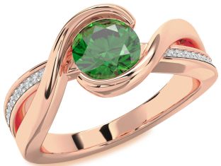 Diamond Emerald Rose Gold Round Solitaire Engagement Ring