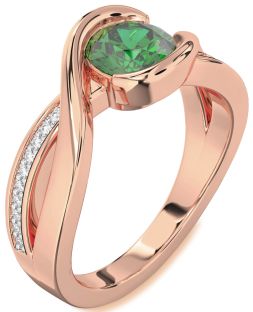 Diamond Emerald Rose Gold Round Solitaire Engagement Ring
