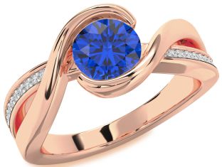Diamond Blue Sapphire Rose Gold Round Solitaire Engagement Ring