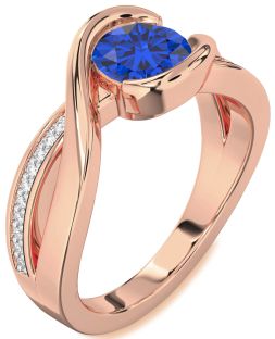 Diamond Blue Sapphire Rose Gold Round Solitaire Engagement Ring