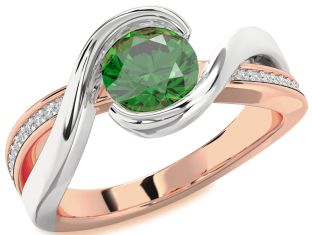 Diamond Emerald White Rose Gold Round Solitaire Engagement Ring