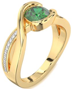 Diamond Emerald Gold Round Solitaire Engagement Ring