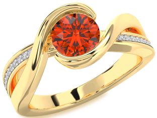 Diamond Fire Opal Gold Round Solitaire Engagement Ring