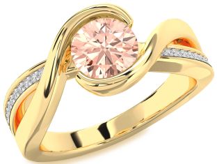 Diamond Morganite Gold Round Solitaire Engagement Ring