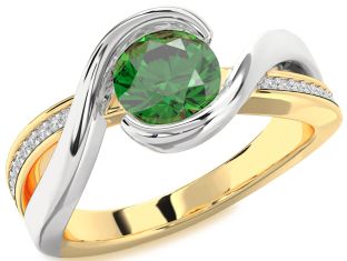 Diamond Emerald White Yellow Gold Round Solitaire Engagement Ring