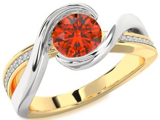 Diamond Fire Opal Gold Silver Round Solitaire Engagement Ring