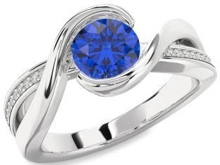 Diamond Blue Sapphire Platinum Round Solitaire Engagement Ring