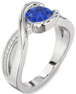 Diamond Blue Sapphire Platinum Round Solitaire Engagement Ring
