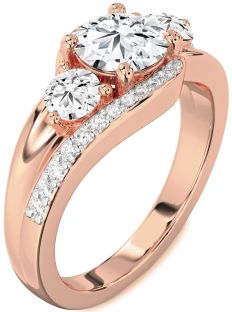 Diamond Rose Gold Round Three Stone Engagement Ring