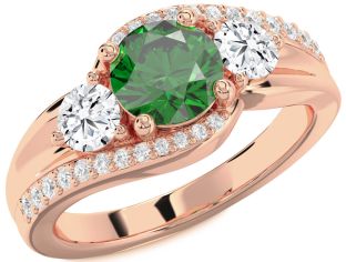 Diamond Emerald Rose Gold Round Solitaire Engagement Ring