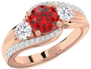 Diamond Ruby Rose Gold Round Solitaire Engagement Ring