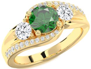 Diamond Emerald Gold Round Solitaire Engagement Ring