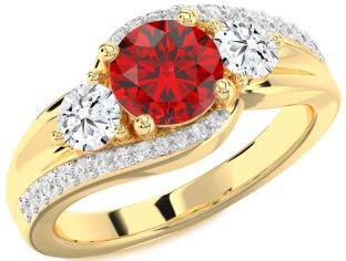 Diamond Ruby Gold Round Solitaire Engagement Ring