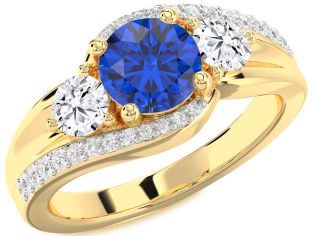 Diamond Blue Sapphire Gold Round Solitaire Engagement Ring