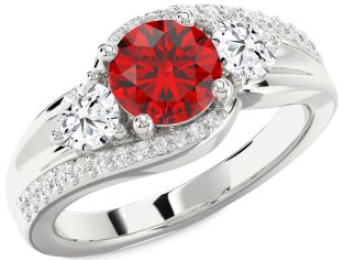 Diamond Ruby Platinum Round Solitaire Engagement Ring