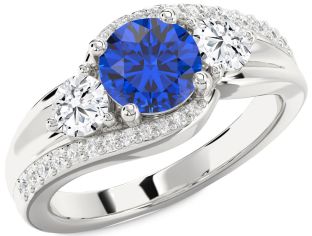 Diamond Blue Sapphire Platinum Round Solitaire Engagement Ring