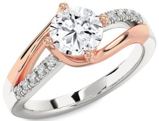 Diamond Silver & 10K Rose Gold Round Solitaire Engagement Ring