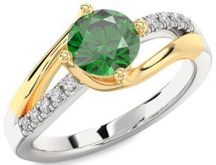 Diamond Emerald White Yellow Gold Round Solitaire Engagement Ring