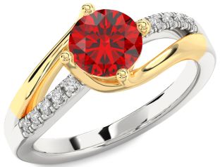 Diamond Ruby White Yellow Gold Round Solitaire Engagement Ring