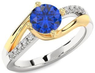 Diamond Blue Sapphire Gold Silver Round Solitaire Engagement Ring