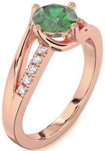 Diamond Emerald Rose Gold Round Solitaire Engagement Ring