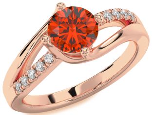 Diamond Fire Opal Rose Gold Round Solitaire Engagement Ring