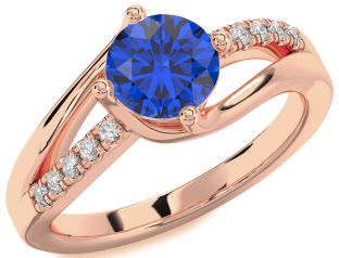 Diamond Blue Sapphire Rose Gold Round Solitaire Engagement Ring