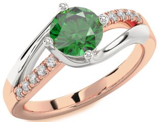 Diamond Emerald White Rose Gold Round Solitaire Engagement Ring