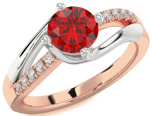 Diamond Ruby White Rose Gold Round Solitaire Engagement Ring