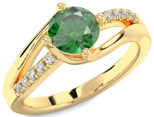 Diamond Emerald Gold Round Solitaire Engagement Ring