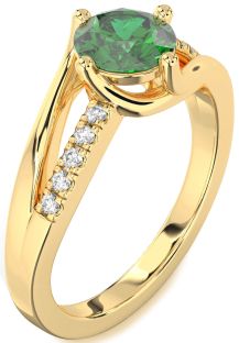 Diamond Emerald Gold Round Solitaire Engagement Ring