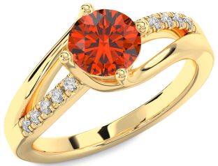Diamond Fire Opal Gold Silver Round Solitaire Engagement Ring