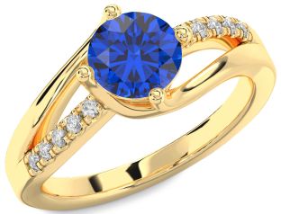 Diamond Blue Sapphire Gold Round Solitaire Engagement Ring