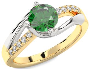 Diamond Emerald White Yellow Gold Round Solitaire Engagement Ring