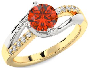 Diamond Fire Opal Gold Silver Round Solitaire Engagement Ring