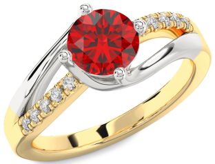 Diamond Ruby White Yellow Gold Round Solitaire Engagement Ring