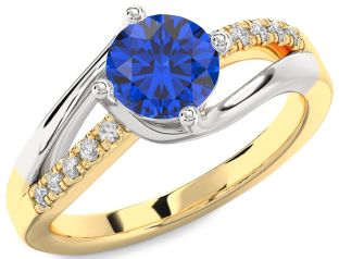 Diamond Blue Sapphire Gold Silver Round Solitaire Engagement Ring