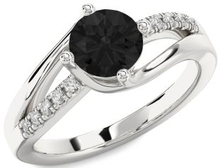 Black Diamond Silver Round Solitaire Engagement Ring