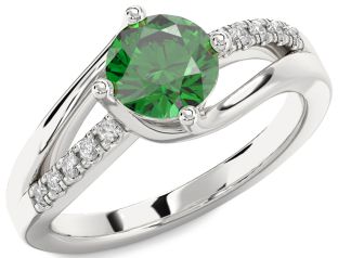Diamond Emerald Platinum Round Solitaire Engagement Ring