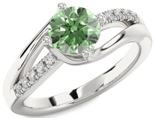 Green Diamond Silver Round Solitaire Engagement Ring